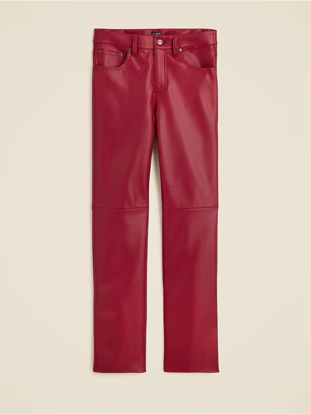 J.Crew Nipped Straight Pant in Faux Leather in Vivid Burgundy (Red) Size 28